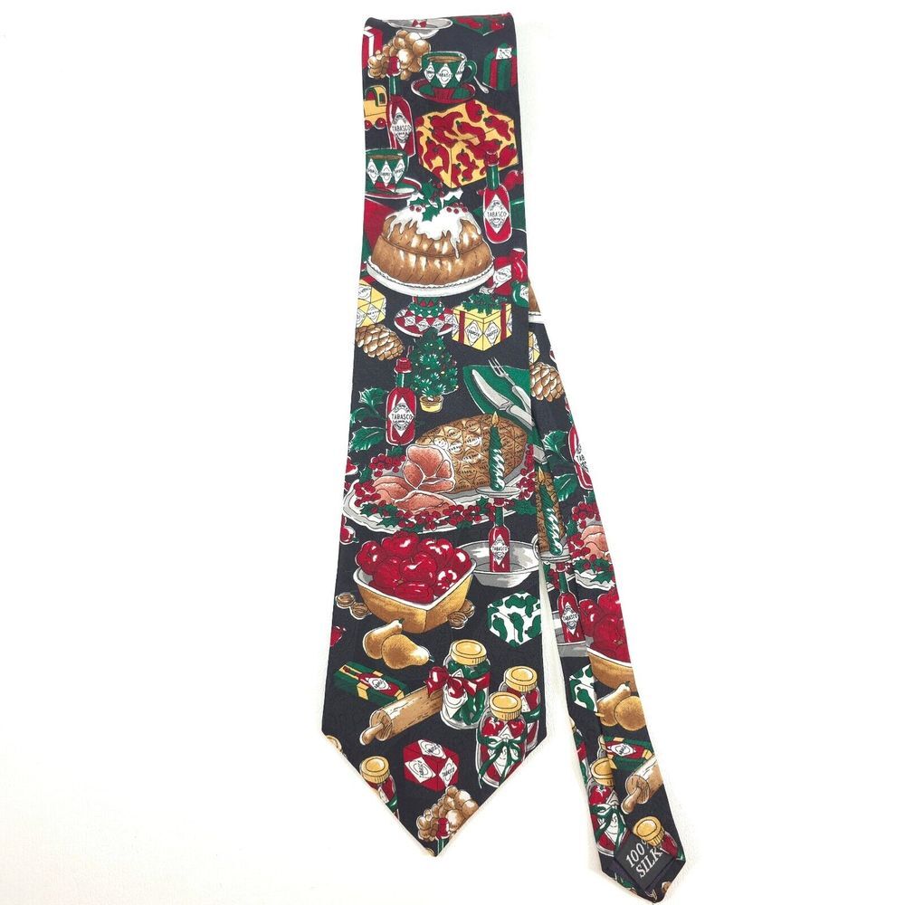 Tabasco Silk Necktie Classic Width Holiday Dinner Hot Sauce Christmas Novelty
